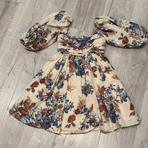 Abercrombie & Fitch Cream Smocked Detail Puff Sleeve Dress